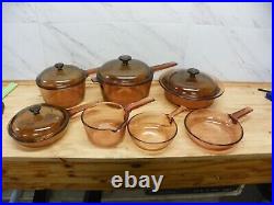 11 Piece Set Amber Vision Cookware By Corning Saucepans Skillets