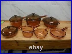 11 Piece Set Amber Vision Cookware By Corning Saucepans Skillets