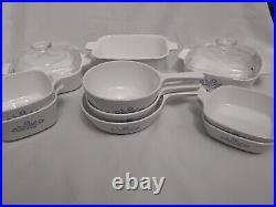 12pc Lot Corning Ware Blue Cornflower Casserole Baking Dish Set of 10+2 Lids