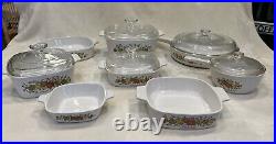 13 pieces of Vintage SPICE OF LIFE Corning Ware 1984 with interchangeable lids