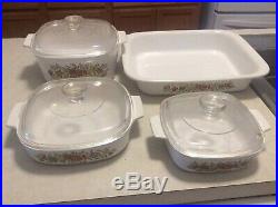 1970s Rare Vintaged Corning Ware Spice Of Life 4 Piece Set Including Lids