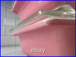 2 Vintage Stacking PYREX PINK DAISY Flower Space Saver Casseroles With Lids