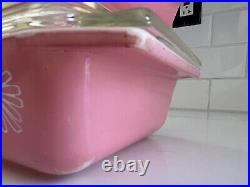 2 Vintage Stacking PYREX PINK DAISY Flower Space Saver Casseroles With Lids