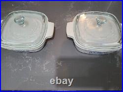 (2) vintage corning ware blue cornflower quart with lids set