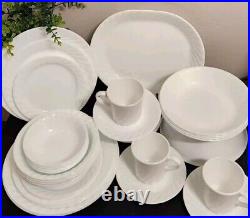 34pc Vintage Corelle Enhancements White Swirl Service/4 withPasta & Berry Bowls +