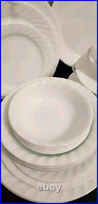 34pc Vintage Corelle Enhancements White Swirl Service/4 withPasta & Berry Bowls +