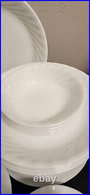 34pc Vintage Corelle Enhancements White Swirl Service/4 withPasta & Berry Bowls +