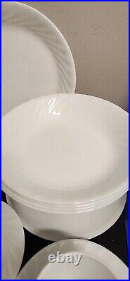 34pc Vintage Corelle Enhancements White Swirl Service/4 withPasta & Berry Bowls +