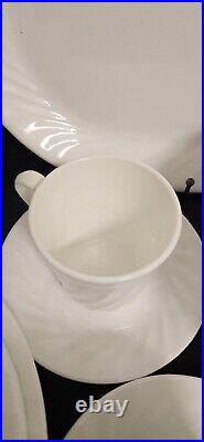 34pc Vintage Corelle Enhancements White Swirl Service/4 withPasta & Berry Bowls +