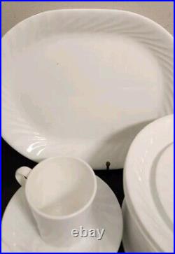 34pc Vintage Corelle Enhancements White Swirl Service/4 withPasta & Berry Bowls +