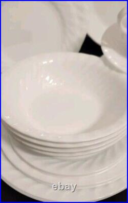 34pc Vintage Corelle Enhancements White Swirl Service/4 withPasta & Berry Bowls +