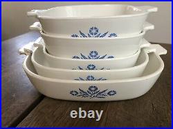 5 Piece Vintage Corningware Blue Cornflower Set With Pyrex Lids