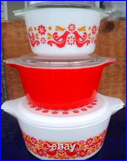 6 Pcs. Vintage PYREX Friendship Casseroles & Lids, #475-B 474-B 473