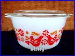 6 Pcs. Vintage PYREX Friendship Casseroles & Lids, #475-B 474-B 473