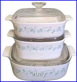 6 pc Corning Country Cottage Casserole Dishes withPyrex Lids Very Nice