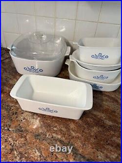 6 pc Set Vtg Corning Ware Blue Cornflower Casserole Baking Dishes with lids A-300