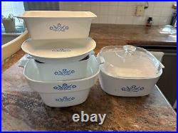 6 pc Set Vtg Corning Ware Blue Cornflower Casserole Baking Dishes with lids A-300