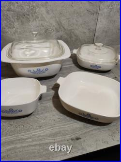 6pc Corning Blue Cornflower W Dutch Oven Casserole Dish Vtg Rare Pyroceram Stamp