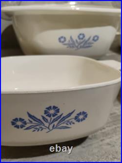 6pc Corning Blue Cornflower W Dutch Oven Casserole Dish Vtg Rare Pyroceram Stamp