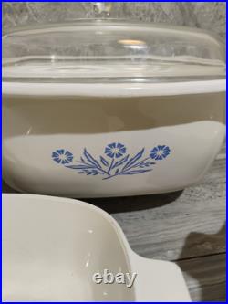 6pc Corning Blue Cornflower W Dutch Oven Casserole Dish Vtg Rare Pyroceram Stamp