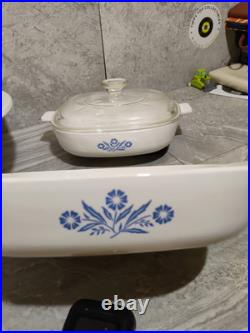 6pc Corning Blue Cornflower W Dutch Oven Casserole Dish Vtg Rare Pyroceram Stamp