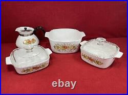 7pc Set Vintage Corning Ware Spice of Life Casserole Baking Dish Lot With 2 Lids