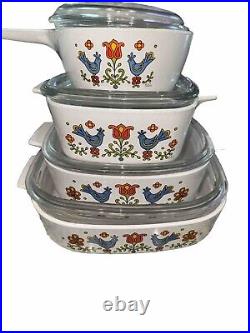 8 Pcs Set Vintage Corning Ware Country Festival Casserole Baking Dishes withLid