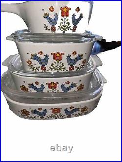 8 Pcs Set Vintage Corning Ware Country Festival Casserole Baking Dishes withLid