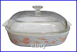 CORNING WARE PEACH FLORAL 8 pc CASSEROLE DISHES LIDS SET EUC