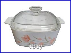 CORNING WARE PEACH FLORAL 8 pc CASSEROLE DISHES LIDS SET EUC