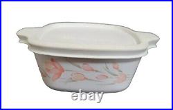 CORNING WARE PEACH FLORAL 8 pc CASSEROLE DISHES LIDS SET EUC