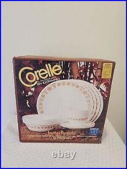 Corelle Livingware by Corning Vintage 70's SEALED Butterfly Gold 16 Piece Set