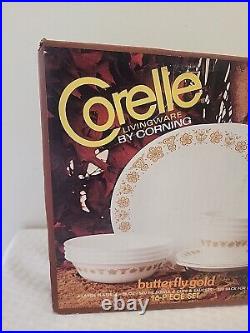 Corelle Livingware by Corning Vintage 70's SEALED Butterfly Gold 16 Piece Set