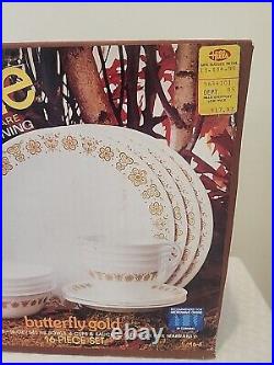 Corelle Livingware by Corning Vintage 70's SEALED Butterfly Gold 16 Piece Set