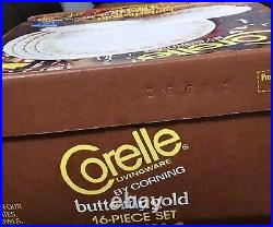 Corelle Livingware by Corning Vintage 70's SEALED Butterfly Gold 16 Piece Set