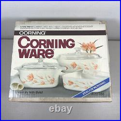Corning Ware 6 Piece Trio Set A-33-336 Peach Floral NIB Vintage 1988 6 Piece