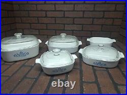 Corning Ware Blue Cornflower Casserole Dish Set Of 5 Four With Lids Vintage