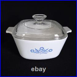 Corning Ware Blue Cornflower Dish 1 3/4 Quart P-1 3/4-B Lid Made in USA Vintage