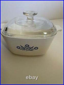 Corning Ware Blue Cornflower Dish + Lid 1 3/4 Quart P-1-3/4-B Vintage 1961-66