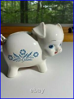 Corning Ware Blue Cornflower Vintage Pig Piggy Bank with Red Stopper
