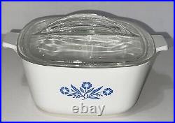 Corning Ware Cornflower Blue 1¾ quart POT with Pyrex fin LID Vintage PYROCERAM