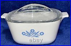 Corning Ware Cornflower Blue 1¾ quart POT with Pyrex fin LID Vintage PYROCERAM