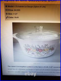 Corning Ware SPICE of LIFE B -4- B 4 QT. Round Casserole Bowl Dimpled Lid RARE
