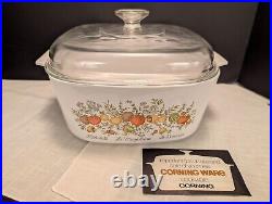 Corning Ware Spice Of Life Pyrex Glass Lid Covered Casserole Dish 5 Quart Unused