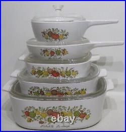 Corning Ware Spice of Life 5 Casserole Baking Dishes with lids Vintage