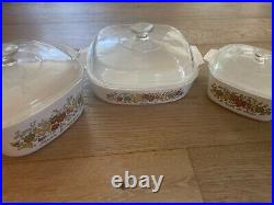 Corning Ware Spice of Life Rare Vintage 3 piece set and Lids