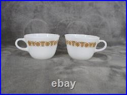 Corning Ware Tea Cup Set Butterfly Gold Milk Glass Floral Vintage 2 Piece