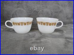 Corning Ware Tea Cup Set Butterfly Gold Milk Glass Floral Vintage 2 Piece