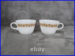 Corning Ware Tea Cup Set Butterfly Gold Milk Glass Floral Vintage 2 Piece