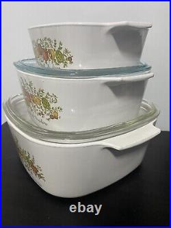 Corning Ware Vintage Casserole 3 Piece Set Spice of Life Great Condition Rare